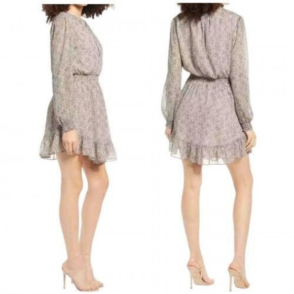 WAYF Laura Mini Dress Size Medium Animal Print Cheetah Stripe Long Sleeve EUC - Picture 2 of 15